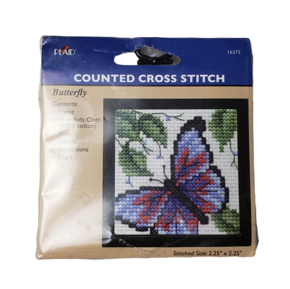 PLAID Counted Cross Stitch Kit (Butterfly) 2.25” x 2.25” New